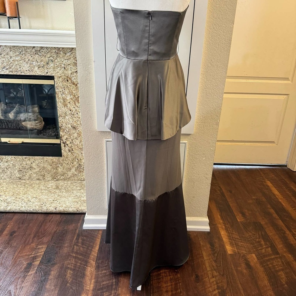 White by Vera Wang Silver Peplum Strapless Maxi Gown Dress Size 12 - Picture 5 of 9